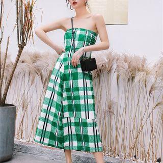 Plaid A-line Midi Tube Dress