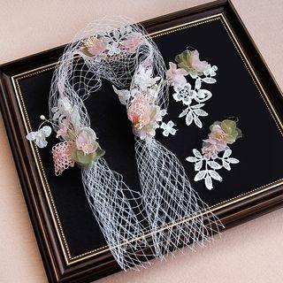 Wedding Set: Floral Lace Hair Band + Earring