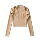 Long-sleeve Mock Two-piece Halter-neck T-shirt