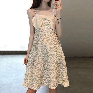 Spaghetti Strap Leopard Print Sleep Dress Leopard - Almond - One Size