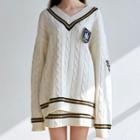 Contrast Trim School Badge Sweater / Mini Knit Skirt