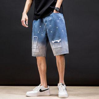 High-waist Splash Gradient Denim Shorts