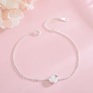 925 Sterling Silver Pig Face Bracelet Brs142 - Silver - One Size
