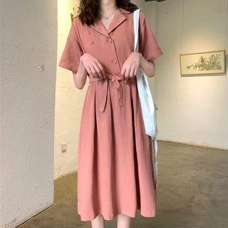 Short-sleeve A-line Shirt Dress Pink - One Size