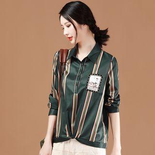 Long-sleeve Striped Satin Shirt