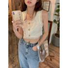 Sleeveless Frayed Square-neck Cropped Top