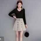 Set: Long-sleeve Top + Button Skirt