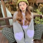 Heart Fleece Loose-fit Pullover Gray - One Size