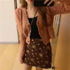 Cable Knit Cropped Cardigan / Camisole Top / Floral Skirt