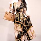 Short-sleeve Printed Maxi Wrap Dress