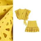 Cap-sleeve Perforated Blouse / Skirt