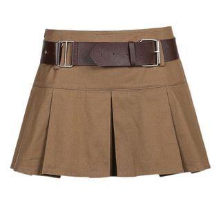 Set: Mini Pleated Skirt + Faux Leather Belt