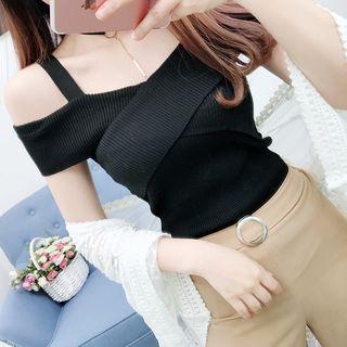 Off-shoulder Glitter Knit Top