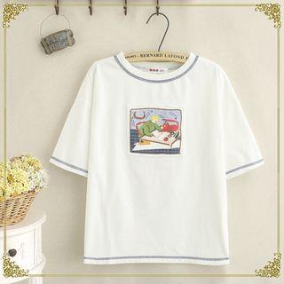 Embroidered Applique Short-sleeve T-shirt