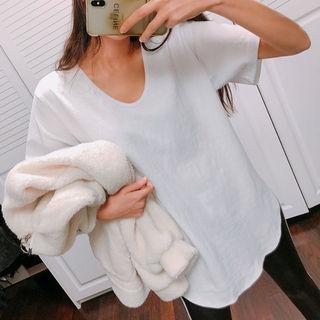 U-neck Short-sleeve Plain T-shirt