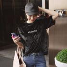 Short-sleeve Lettering Velvet T-shirt