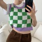 Checkerboard Sweater Vest Green & White - One Size