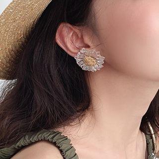 Faux Crystal Flower Earring 1 Pair - Gold Foil Daisy - Silver Earring - One Size