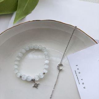 Rhinestone Moon Bracelet / Bead Rhinestone Star Bracelet / Set