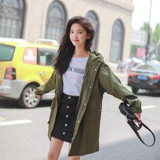 Loose-fit Printed Hooded Long Jacket