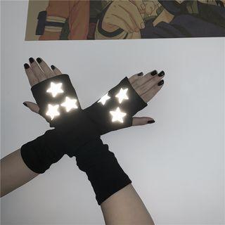 Star Print Fingerless Gloves Black - One Size