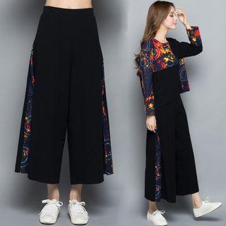 Print Panel Wide Leg Pants