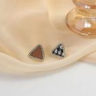 Triangle Houndstooth Asymmetrical Alloy Earring 1 Pair - S925 Silver - Brown & Black - One Size