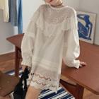 Plain Lace Panel Ruffle Mini Dress White - One Size
