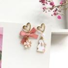 Non-matching Alloy Rabbit & Flower Dangle Earring 1 Pair - S925 Silver Stud Earrings - Pink & Gold - One Size