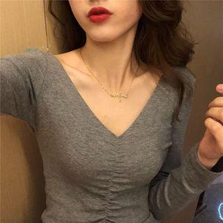 Long-sleeve V-neck Crinkled Top