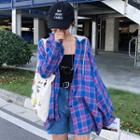 Two-tone Plaid Hooded Shirt