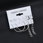 Set Of 4: Rhinestone Stud Earring + Hoop Earring + Chain Earring