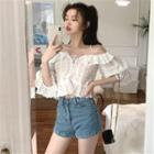 Lace Ruffle Slim-fit Blouse White - One Size