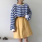 Striped Pullover / Plain A-line Skirt