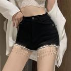 Rhinestone Fringed Trim Hot Pants