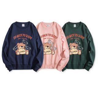 Long-sleeve Round Neck Bear Print Sweatshirt