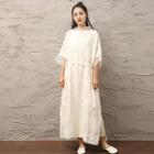3/4-sleeve Mesh Panel Maxi A-line Dress Milky White - One Size