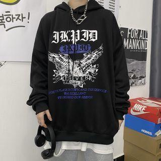 Lettering Eagle Print Hoodie