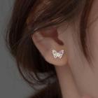 Butterfly Rhinestone Sterling Silver Earring 1 Pair - S925silver - Silver - One Size