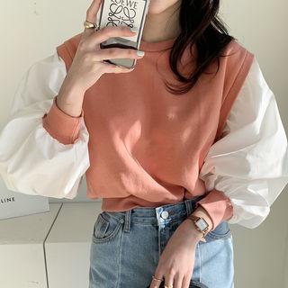 Contrast-sleeve Short Sweatshirt