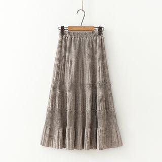Tiered Pleated Plain Midi Skirt