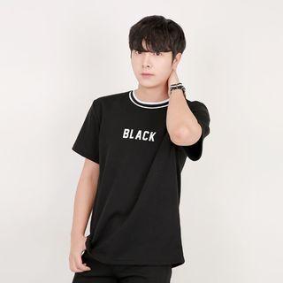 Black Printed Contrast-trim T-shirt