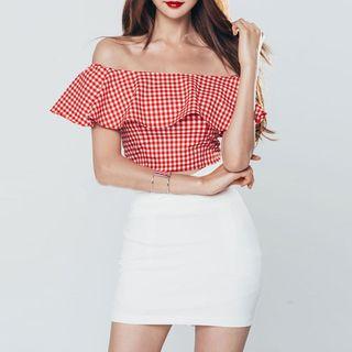 Set: Off-shoulder Ruffle Top + Miniskirt