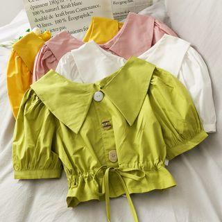 Drawstring-waist Crop Blouse In 6 Colors