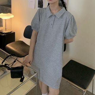Short-sleeve Mini A-line Polo Shirt Dress Gray - One Size