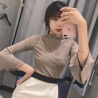 Lettuce Edge Bell-sleeve Top Khaki - One Size