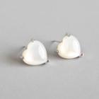 925 Sterling Silver Scallop Heart Stud Earring White - One Size