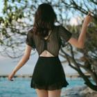 Cutout Back Short-sleeve Swimdress