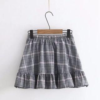 Ruffle Hem Check Mini Skirt