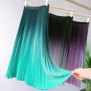 Gradient Accordion Pleat Midi A-line Skirt